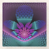 Ungewöhnliches Gemustertes Fantasy Blume Fraktal Glasuntersetzer (Vorderseite)