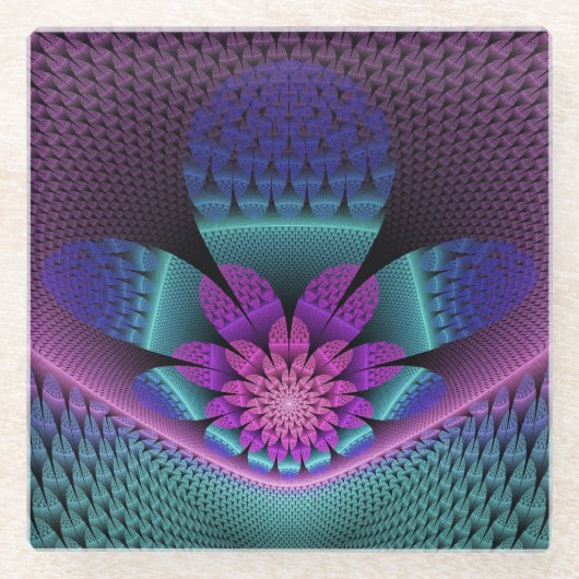 Ungewöhnliches Gemustertes Fantasy Blume Fraktal Glasuntersetzer (Vorderseite)