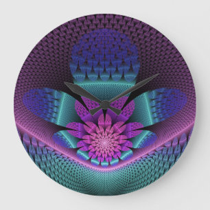 Ungewöhnliches Gemustertes Fantasy Blume Fraktal Große Wanduhr
