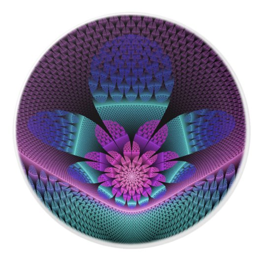 Ungewöhnliches Gemustertes Fantasy Blume Fraktal Keramikknauf (Vorderseite)