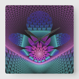 Ungewöhnliches Gemustertes Fantasy Blume Fraktal Quadratische Wanduhr