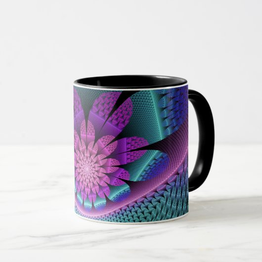 Ungewöhnliches Gemustertes Fantasy Blume Fraktal Tasse (VorderseiteRechts)