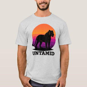 Ungezähmter Tiger Retro-Sonnenuntergang-Dschunge T-Shirt