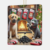 Ungezogener Hund und Katze Keramikornament (Links)