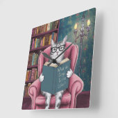 Unglaublich witzig Bild einer Katze Lesen eines Bu Quadratische Wanduhr (Winkel)