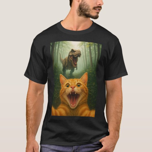 Unglaublich witzig Katze Selfie mit T-Rex - Katze T-Shirt (Vorderseite)