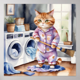 Unglaublich witzig Niedliche Katze in Pajamas Wäsc Poster