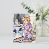 Unglaublich witzig Niedliche Katze in Pajamas Wäsc Postkarte (Stehend Vorderseite)