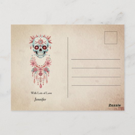 Unglaublich witzig Pink Blue Sugar Skull Funny Hal Postkarte (Rückseite)