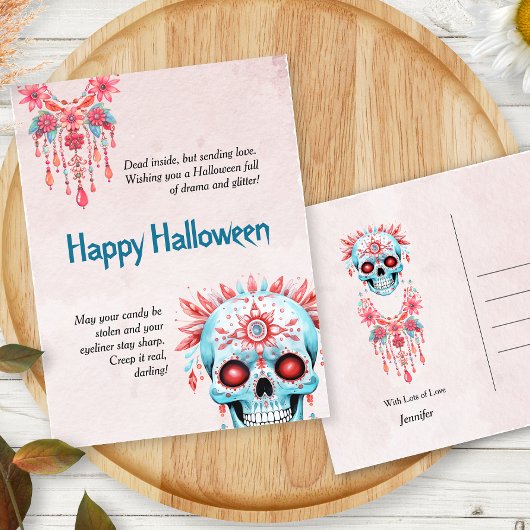 Unglaublich witzig Pink Blue Sugar Skull Funny Hal Postkarte