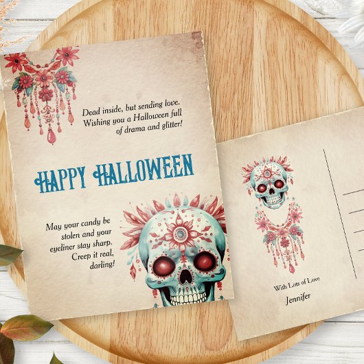 Unglaublich witzig Pink Blue Sugar Skull Funny Hal Postkarte