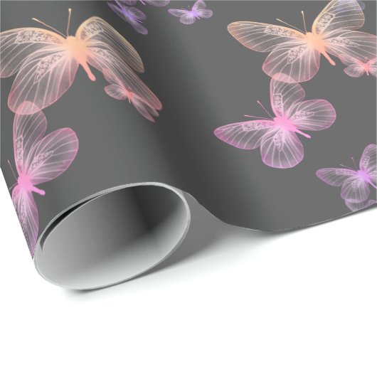 Unglaubliche Schmetterlinge auf Grau Geschenkpapier (Rolleneckpunkt)