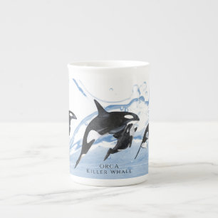 Unglaubliche Schwarz-Weiß-Wasserfarben-Orcas Porzellantasse