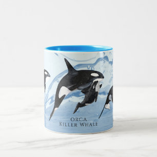Unglaubliche Schwarz-Weiß-Wasserfarben-Orcas Zweifarbige Tasse