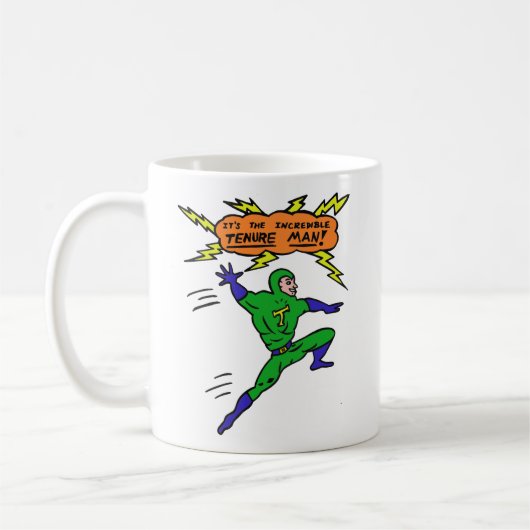 Unglaubliche Tenure Man Superhero Cartoon Comic Sp Kaffeetasse (Links)