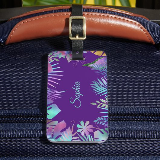 Unglaubliche tropische Blätter, Aquamariner Name a Gepäckanhänger (Vorderseite Insitu 2)