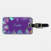 Unglaubliche tropische Blätter, Aquamariner Name a Gepäckanhänger (Vorderseite horizontal)