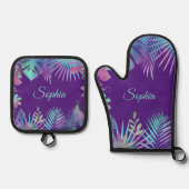Unglaubliche tropische Blätter, Aquamariner Name a Ofenhandschuh & Topflappen-Set (Vorderseite)