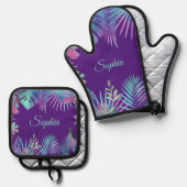 Unglaubliche tropische Blätter, Aquamariner Name a Ofenhandschuh & Topflappen-Set (Vorderseite/Rückseite)