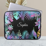 Unglaubliche tropische Blätter, schwarzer Weißname Laptopschutzhülle<br><div class="desc">Trendy irisierende tropische Blätter auf schwarzem Hintergrund mit DIY-weißem Namen oder Monogramm. Klicken Sie auf "Anpassen",  um die Farben und Stile leicht zu ändern.</div>