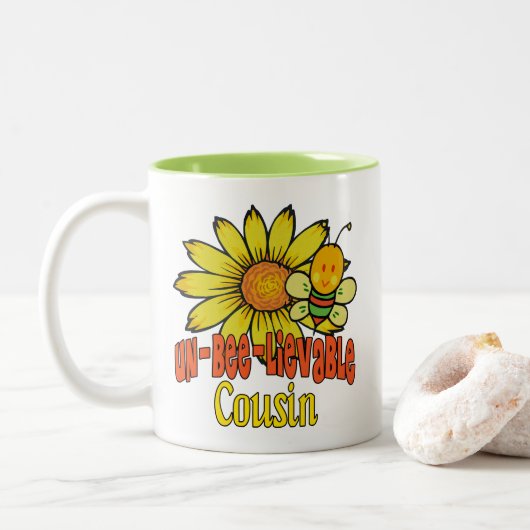 Unglaublicher Cousin Sonnenblumen und Bienen Zweifarbige Tasse (Mit Donut)