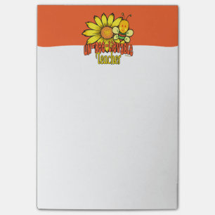 Unglaublicher Lehrer mit Sonnenblumen und Hummel Post-it Klebezettel
