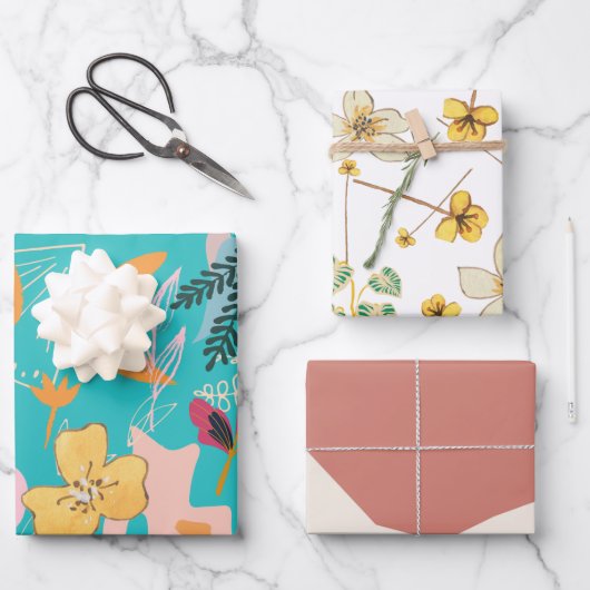 Unglaubliches Design farbenfroh blühend und rosa Geschenkpapier Set (Vorderseite)