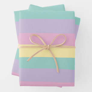 Ungleichmäßige Streifen - Pastellrosa, Gelb, Lila Geschenkpapier Set