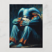 Unhappy Jester Wearing Blue und Orange Postkarte (Vorderseite)