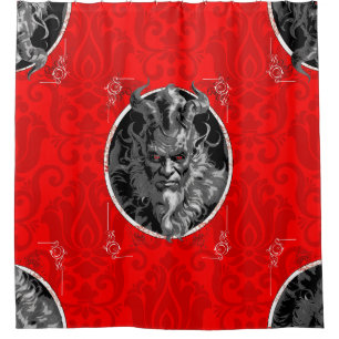 unheilvoller Weihnachts-Krampus roter Damast Duschvorhang