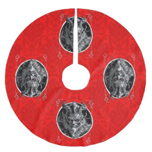 unheilvoller Weihnachts-Krampus roter Damast Polyester Weihnachtsbaumdecke