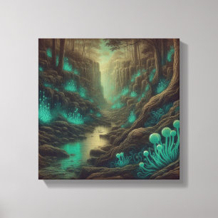 Unheimliche biolumineszente Schlucht unter altem W Leinwanddruck