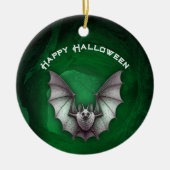 Unheimliche Graue Fledermaus im Flug Grüne Verlass Keramik Ornament (Vorne)