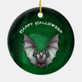 Unheimliche Graue Fledermaus im Flug Grüne Verlass Keramik Ornament (Hinten)