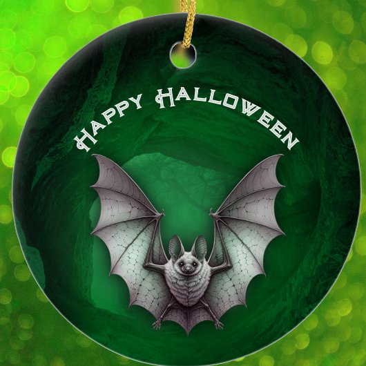 Unheimliche Graue Fledermaus im Flug Grüne Verlass Keramik Ornament