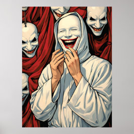 Unheimliche grinsende maskierte Kultfiguren Horror Poster