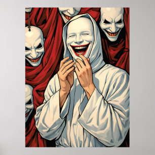 Unheimliche grinsende maskierte Kultfiguren Horror Poster
