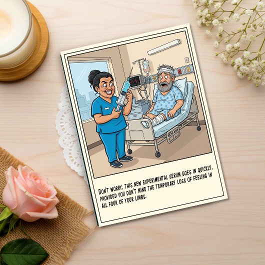 Unheimliche Krankenschwester bereitet Spritze vor Postkarte