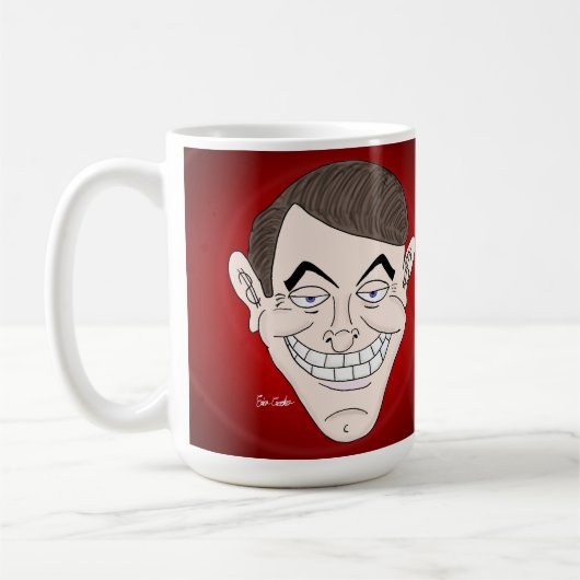 unheimlicher Geschäftsmann mit Geld-Ohren Kaffeetasse (Links)