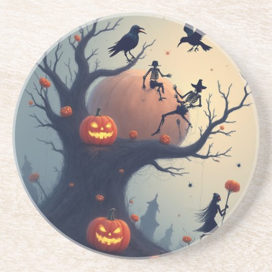 Unheimlicher Halloween-Baum Getränkeuntersetzer (Vorne)