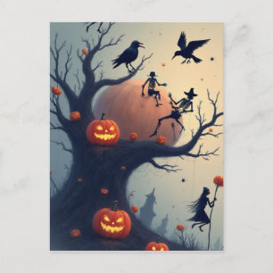 Unheimlicher Halloween-Baum Postkarte