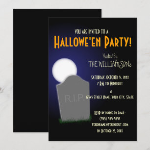 Unheimlicher Halloween-Mond und Grabstein Einladung