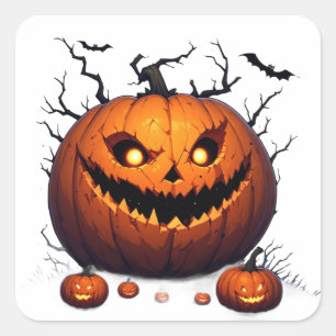 Unheimlicher Jack O Lantern Kürbis Halloween Nacht Quadratischer Aufkleber