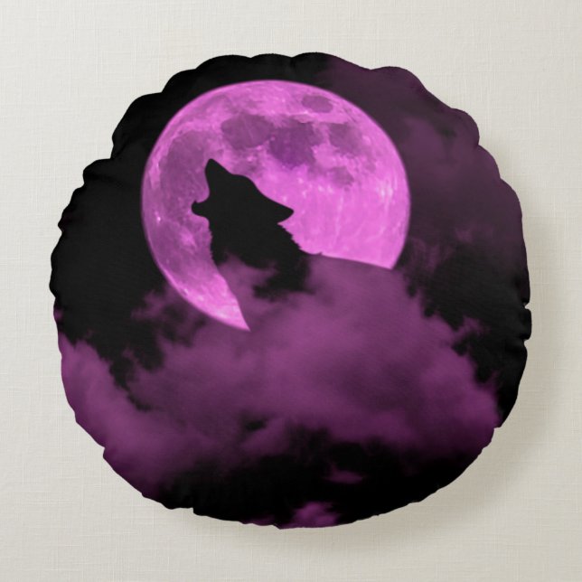 unheimlicher Nachtwolf Rundes Kissen (Vorderseite)