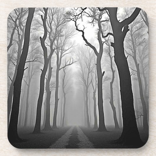Unheimlicher nebliger Waldweg Kunst Getränkeuntersetzer (Vorderseite)