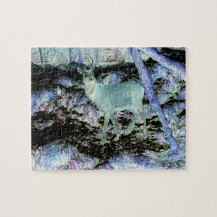 Unheimlicher Roter Hirsch Wald Wildnis Dunkler Wal Puzzle
