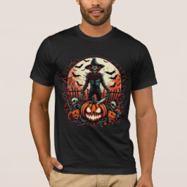 Unheimlicher Vogelscheuchen-Jack-O-Lantern-Grusel- T-Shirt