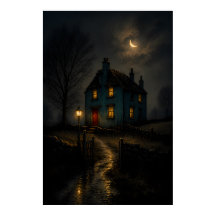 Unheimliches Gothic Cottage Nachtlandschaft Poster