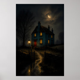 Unheimliches Gothic Cottage Nachtlandschaft Poster