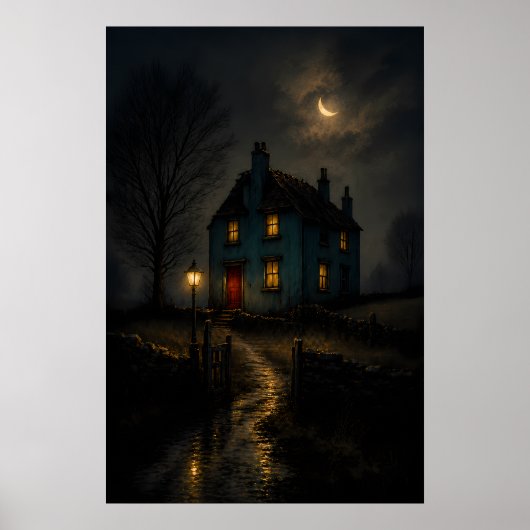 Unheimliches Gothic Cottage Nachtlandschaft Poster (Vorne)
